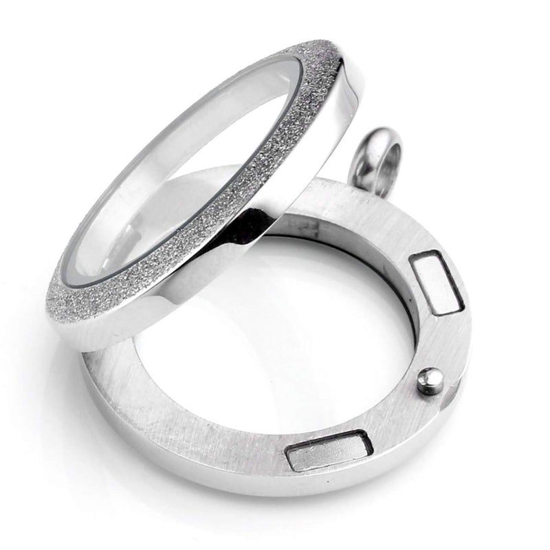 Zysta Silver Round Locket Pendant Necklace 30mm Glossy Stainless Steel Clear Glass Living Memory Floating Charms Stone Storage - Image 4